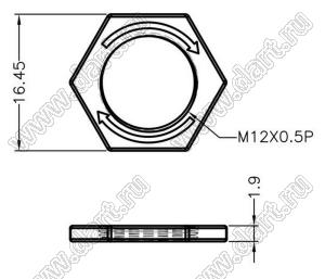 M12-2 гайка; M12x0,5P; нейлон-66 (UL); черный