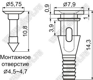 FSP-5 пистон монтажный для вентиляторов противошумный; нейлон-66 (UL) + термопластичный эластомер TPE; черный