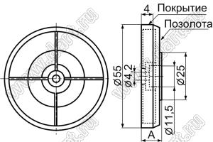 RS-55 ножка для Hi-Fi аппаратуры; 55,0x10,7мм; пластик ABS; золочение; подкладка=EVA (этиленвинилацетат); черный