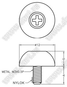 GPEA3-6 винт металлический с пластиковой головкой; M3x0.5P; A=6,0мм; поликарбонат PC + пластик ABS (UL); черный