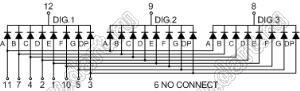 BJ3311AY индикатор светодиодный; 0.31"; 3-разр.; 7-сегм.; желтый; общий катод