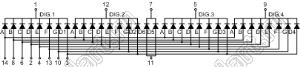 BJ3401AE индикатор светодиодный; 0.3"; 4-разр.; 7-сегм.; оранжевый; общий катод