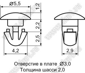 MBL3-2 пистон монтажный; L=2,2мм; d отв.=3,0мм; нейлон-66 (UL); натуральный