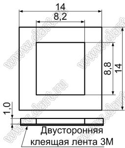 SF141410 ножка приборная, квадратная с отверстием, самоклеящаяся; 14,0x14,0мм; H=1,0мм; резина; черный