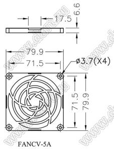 FANCV-5A рамка вентилятора пылезащитная; 79,9х79,9мм; поликарбонат PC + пластик ABS (UL); черный