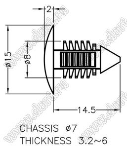 MBW-27 пистон монтажный; L=14,5мм; d отв.=7,0мм; нейлон-66 (UL); черный