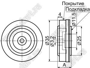 RA-35(S)RU ножка для Hi-Fi аппаратуры; 35,0x10,5мм; пластик ABS + алюминий; серебрение; подкладка=резина; черный