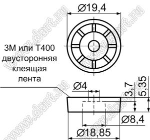 TF-605 ножка приборная; 19,4x5,35мм; резина; черный