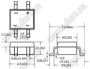 B2S (MB2S) мост диодный; 200В; 0,5А