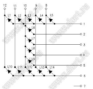 BJ5439BB индикатор светодиоднй сегментный 2 стрелки (14 сегм.) точек; синий; схема B