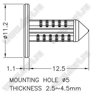 MBW-29 пистон монтажный; L=12,5мм; d отв.=5,0мм; нейлон-66 (UL); черный