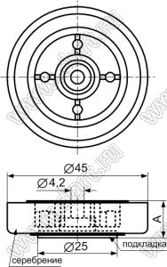 RA-45S-3 ножка для Hi-Fi аппаратуры; 45,0x12,5мм; пластик ABS + алюминий; серебрение; подкладка=EVA (этиленвинилацетат); черный