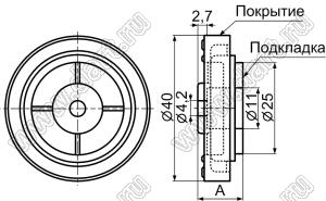 RA-40S(RU) ножка для Hi-Fi аппаратуры; 40,0x11,0мм; пластик ABS + алюминий; серебрение; подкладка=резина; черный