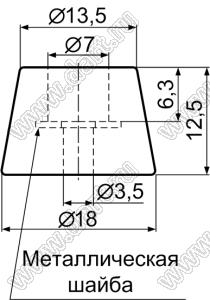 NF-039ST ножка приборная с металлической шайбой; 18,0x12,5мм; резина; черный