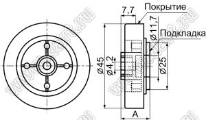 RA-45(S) ножка для Hi-Fi аппаратуры; 45,0x15,0мм; пластик ABS + алюминий; серебрение; подкладка=EVA (этиленвинилацетат); черный