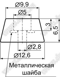 NF030IST ножка приборная с металлической шайбой; 12,6x6,5мм; резина; черный