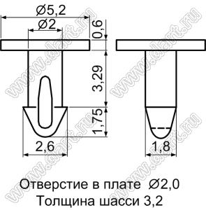 MB-14 пистон монтажный; L=3,29мм; d отв.=2,0мм; нейлон-66 (UL); серый