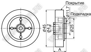 RA-45-1(RU) ножка для Hi-Fi аппаратуры; 45,0x11,5мм; пластик ABS + алюминий; золочение; подкладка=резина; черный