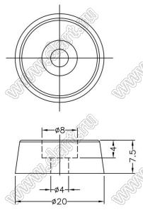 NF-045 ножка приборная; 20,0x7,5мм; резина; черный