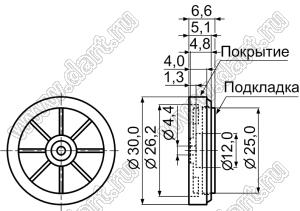 FFG-30(S) ножка для Hi-Fi аппаратуры; пластик ABS; 30,0x6,6мм; серебрение; материал подкладки EVA (этиленвинилацетат); черный