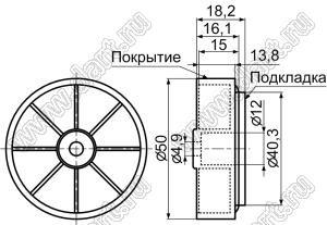 RS-50-2 ножка для Hi-Fi аппаратуры; 50,0x18,2мм; пластик ABS; золочение; подкладка=EVA (этиленвинилацетат); черный