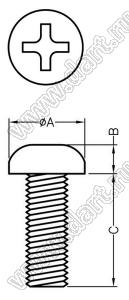 M2-4 винт; М2x0,4P; головка полукруглая крестовая; A=3,3мм; C=4,0мм; поликарбонат PC (UL); натуральный