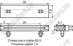 CGLC-30 направляющая платы; L=30,0мм; нейлон-66 (UL); черный