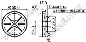 FFG-3 ножка для Hi-Fi аппаратуры; пластик ABS; 50,0x17,0мм; золочение; материал подкладки EVA (этиленвинилацетат); черный