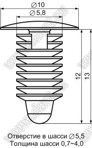 MBW5-12 пистон монтажный; L=12,0мм; d отв.=5,5мм; нейлон-66 (UL); черный