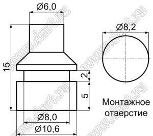 TNF-2 ножка приборная под защелку в шасси; 10,6x5,0мм; силиконовая резина; черный