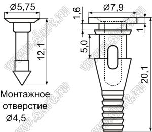 FSP-6 пистон монтажный для вентиляторов противошумный; нейлон-66 (UL) + термопластичный эластомер TPE; черный