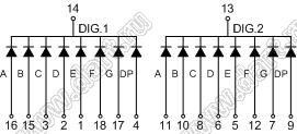 BJ5221AB индикатор светодиодный; 0.52"; 2-разр.; 7-сегм.; синий; общий катод