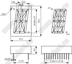 BJ10108BW индикатор светодиодный; 1"; 1-разр.; 16-сегм.; белый; общий анод