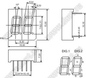 BJ3201GB индикатор светодиодный; 0.3"; 2-разр.; 7-сегм.; синий; общий катод