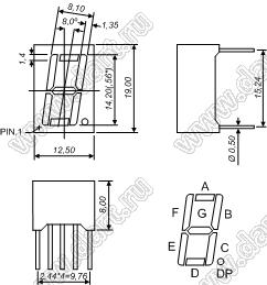 BJ5163BH индикатор светодиодный; 0.56"; 1-разр.; 7-сегм.; красный; общий анод