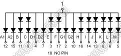 BJ15103BG индикатор светодиодный; 1.5"; 1-разр.; 16-сегм.; желто-зеленый; общий анод