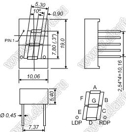 BJ3101BG индикатор светодиодный; 0.3"; 1-разр.; 7-сегм.; желто-зеленый; общий анод