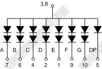 BJ5107BG индикатор светодиодный; 0.5"; 1-разр.; 7-сегм.; желто-зеленый; общий анод