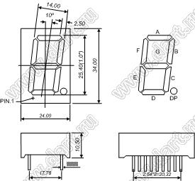 BJ10106EHG индикатор светодиодный; 1"; 1-разр.; 7-сегм.; красный/желто-зеленый; общий катод