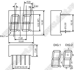 BJ3261HY индикатор светодиодный; 0.36"; 2-разр.; 7-сегм.; желтый; общий анод