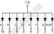 BJ3102BG индикатор светодиодный; 0.3"; 1-разр.; 7-сегм.; желто-зеленый; общий анод