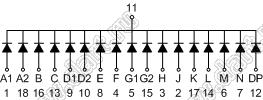 BJ5105AY индикатор светодиодный; 0.5"; 1-разр.; 16-сегм.; желтый; общий катод