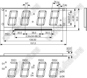 BJ41402GPG индикатор светодиодный; 1.4"; 3+6/7-разр.; 7-сегм.; зеленый; общий анод