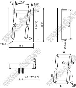 BJ30102BE индикатор светодиодный; 4"; 1-разр.; 7-сегм.; оранжевый; общий анод