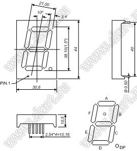 BJ15102EE индикатор светодиодный; 1.5"; 1-разр.; 7-сегм.; оранжевый; общий катод