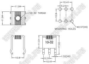 PCB-69(1032) терминал винтовой для пайки в печатную плату; 10-32; латунь луженая
