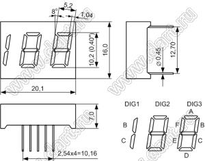 BJ4203BG индикатор светодиодный; 0.4"; 2,5-разр.; 7-сегм.; желто-зеленый; общий анод