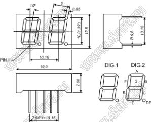 BJ3291APG индикатор светодиодный; 0.39"; 2-разр.; 7-сегм.; зеленый; общий катод