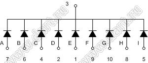 BJ5103AW индикатор светодиодный; 0.5"; 1-разр.; 9-сегм.; белый; общий катод