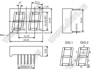 BJ5261EH индикатор светодиодный; 0.56"; 2-разр.; 7-сегм.; красный; общий катод